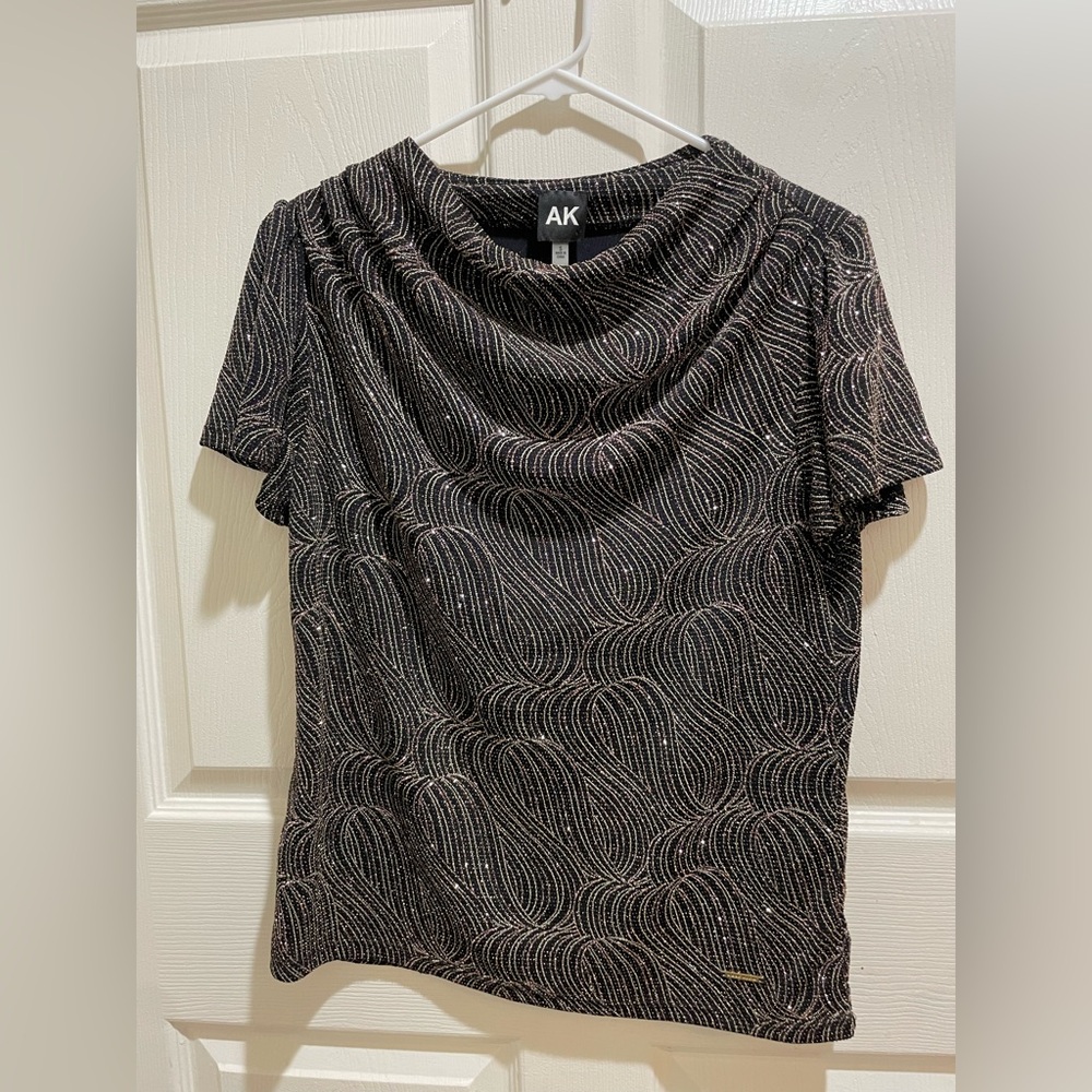 Anne Klein Black and Silver Swirl Top